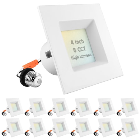 Luxrite 4 Inch Square LED Recessed Can Lights 5 CCT 2700K-5000K 14W (75W Equivalent) 950LM Dimmable 12-Pack LR23787-12PK